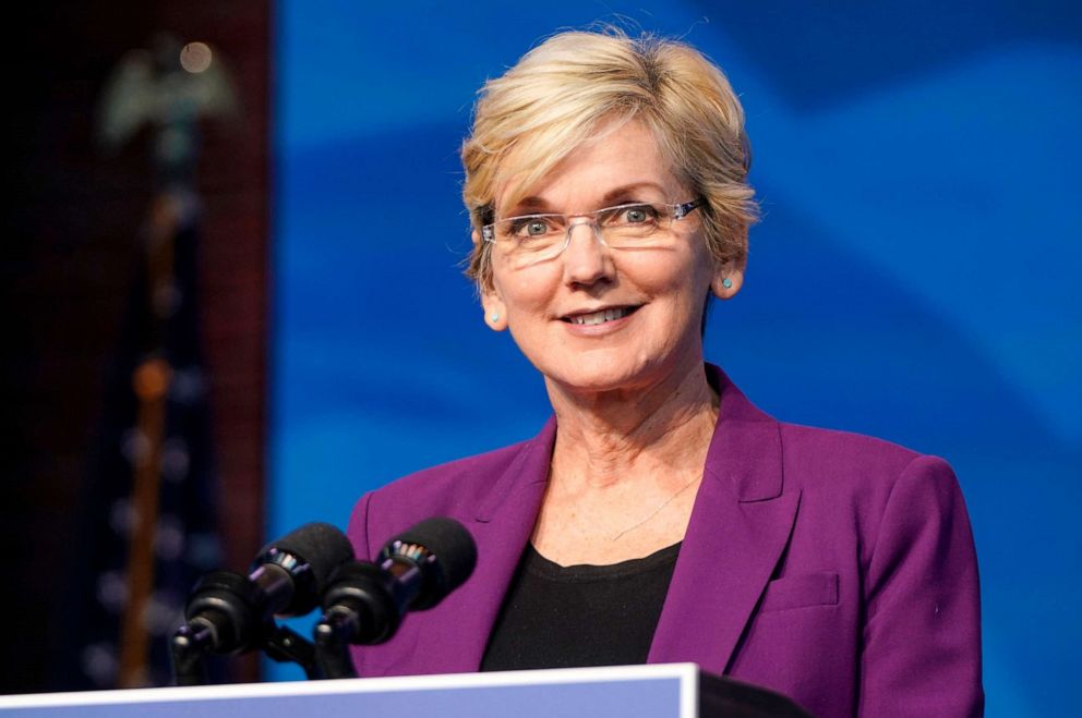 PHOTO: Jennifer Granholm, speaks at the Queen theater in Wilmington, Del., Dec. 19, 2020.