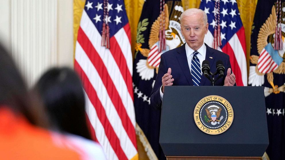 PHOTO: President Joe Biden speaks during a news conference in the East Room of the White House, March 25, 2021.