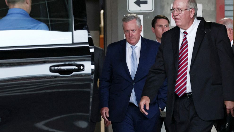 PHOTO: Former President Donald Trump's Chief of Staff Mark Meadows walks out of the United States District Court for the Northern District of Georgia in Atlanta, Aug. 28, 2023.