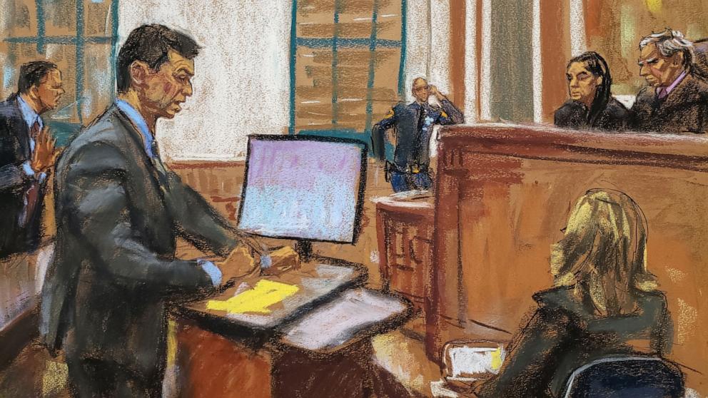 PHOTO: Lawyer Kevin Wallace gives closing arguments in the Trump Organization civil fraud trial at New York State Supreme Court in New York, on Jan. 11, 2024, in this courtroom sketch.  